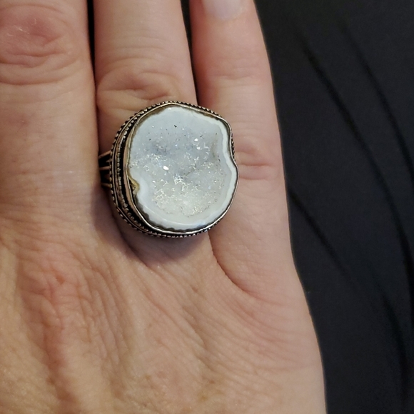 New Solar Agate Druzy 925 Silver Ring. - Picture 13 of 16